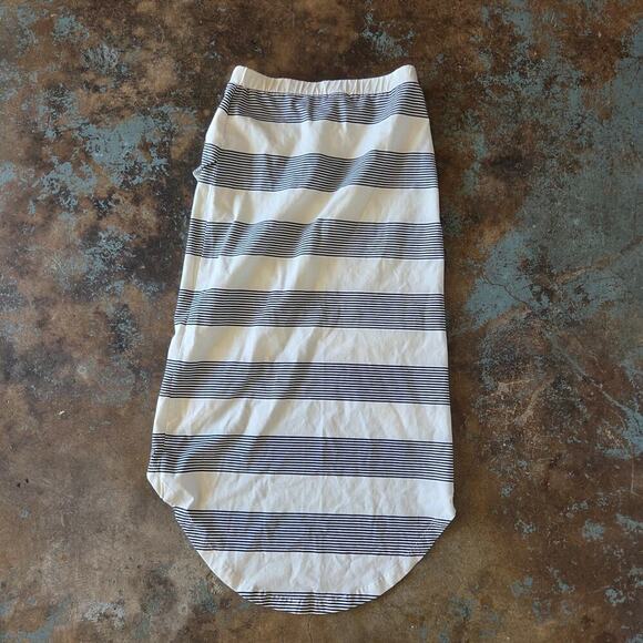 Roxy Ocean Stripe High Low Tulip Midi Skirt Size S White Blue Asymmetric Beachy - Picture 7 of 8